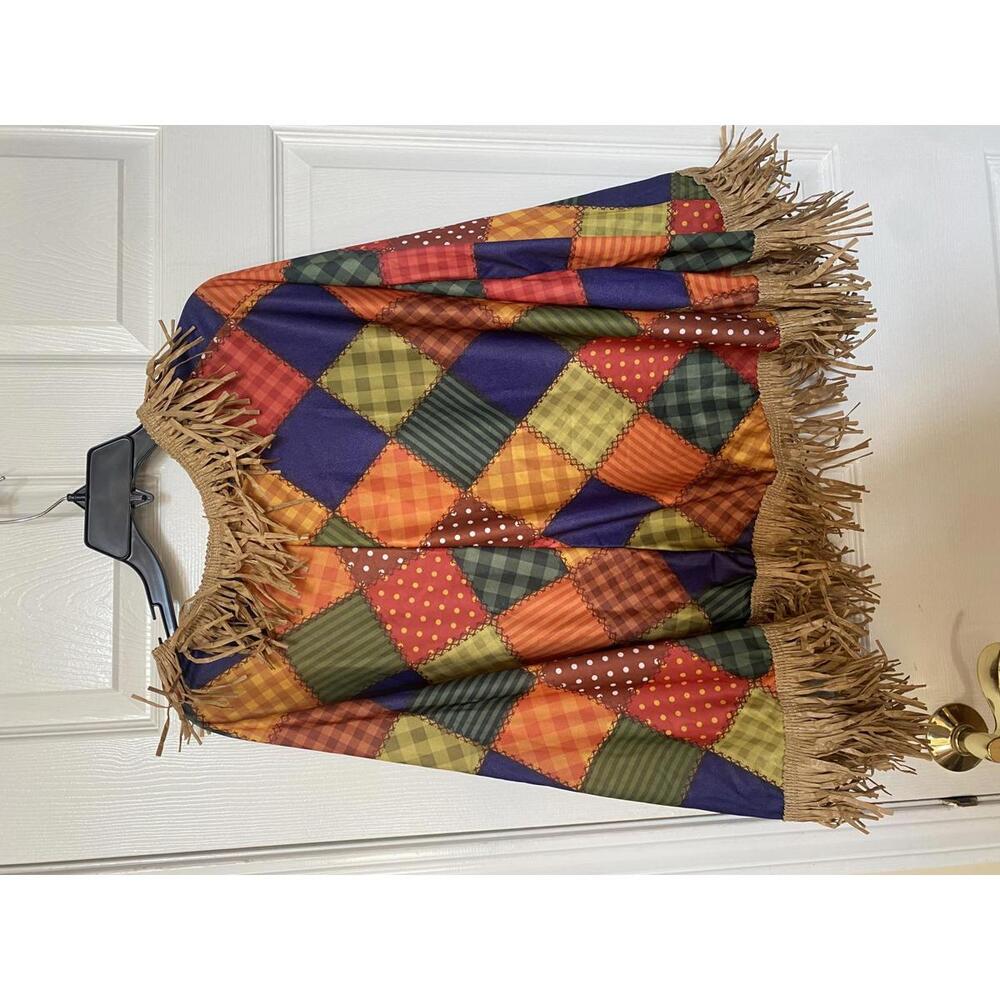 Costume Patchwork Pattern Women's Poncho With Fri… - image 2